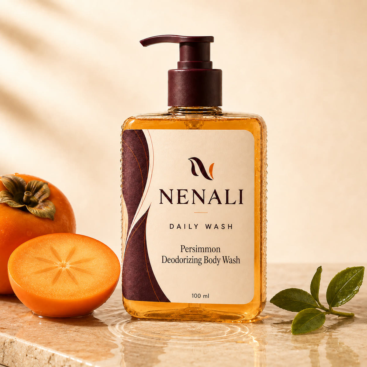 NENALI Daily Wash beside a halved persimmon