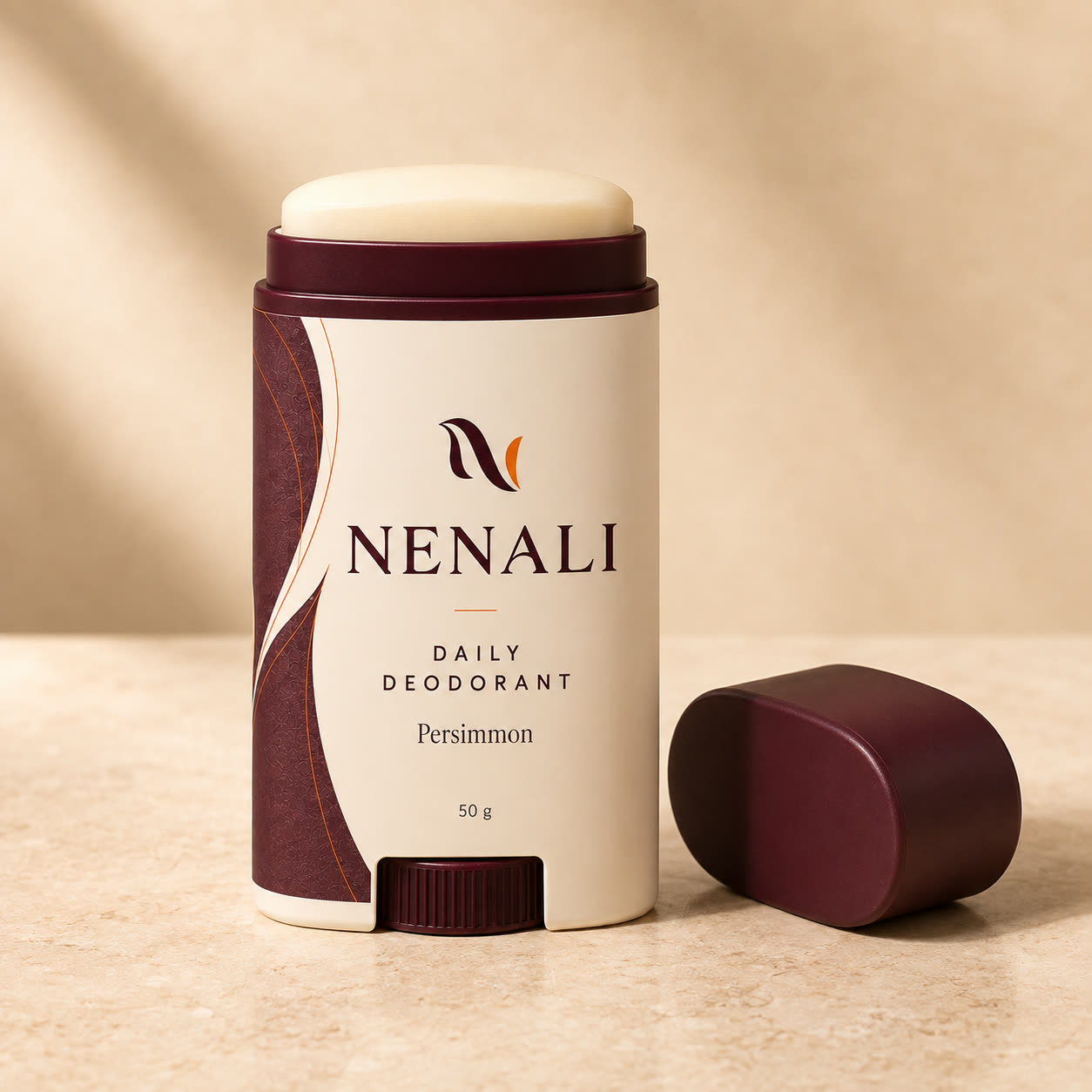 NENALI Daily Deodorant open, with a swipe of the balm