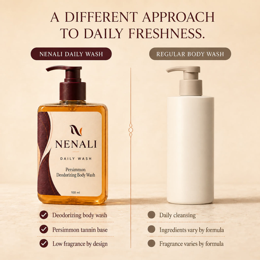 NENALI Daily Wash compared with a regular body wash