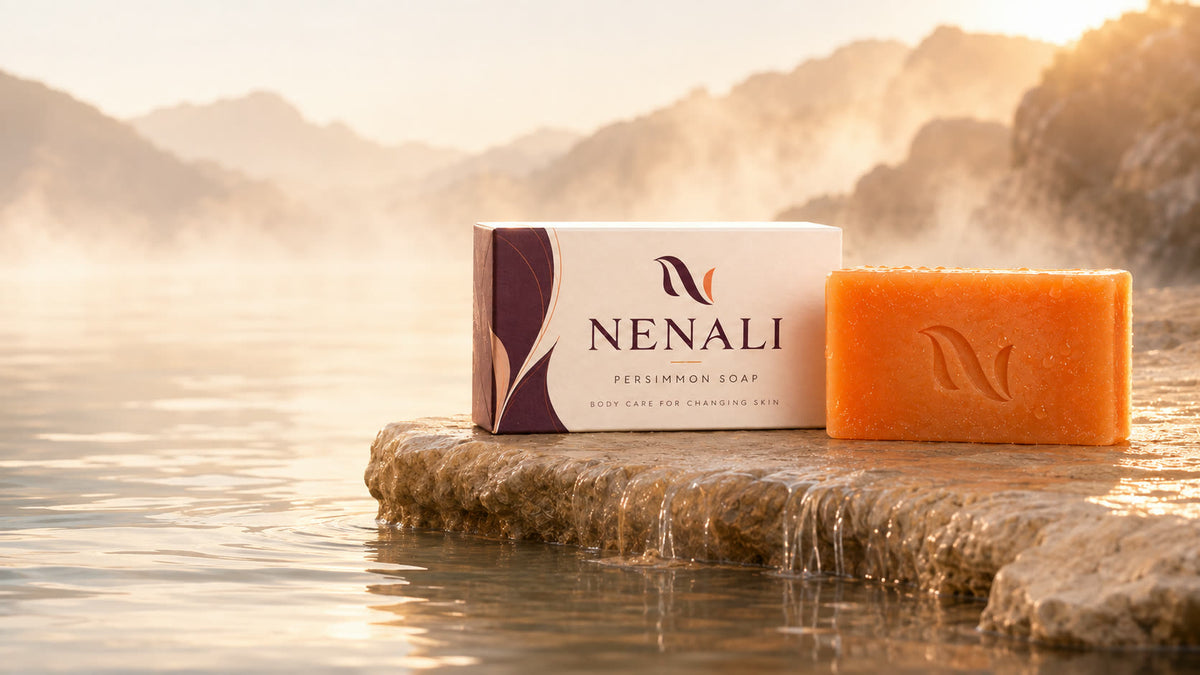 The NENALI Reset Bar and carton on stone above still water